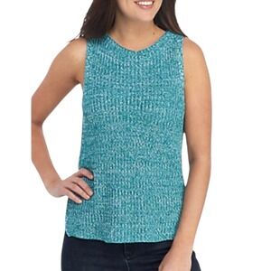 Cupio Womens Teal White Marled Knit Sleeveless Sweater Tank Top Size Medium